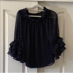 CeCe Black and White Polka Dot Ruffle Blouse. PM